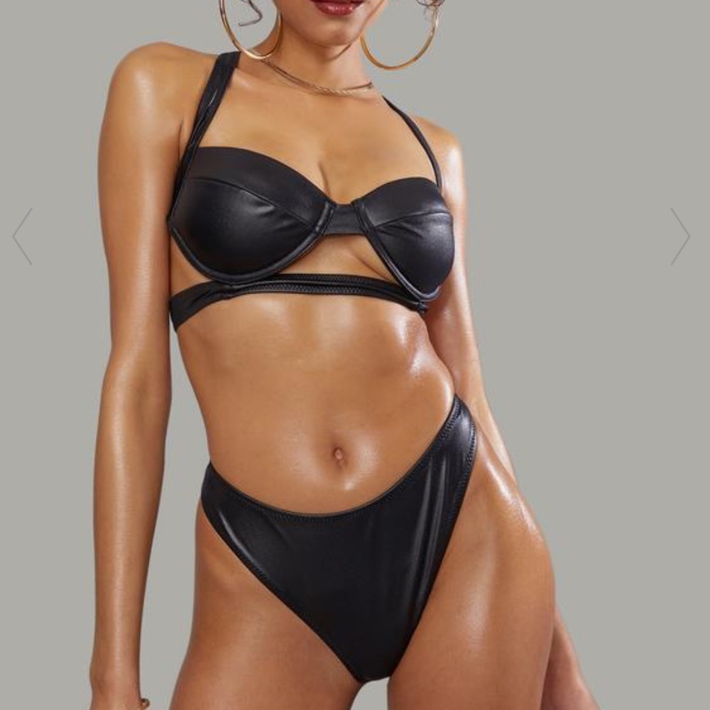 Black leather Bikini Set Size Small